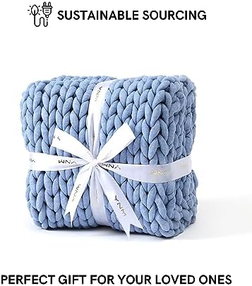 YnM Chunky Throw Blanket, Medium-Weight, Hand Knitted, Skin Friendly, Ventilated and Breathable, Machine Washable, Home Décor Piece for Couch, Sofa and Bed (Cerulean Blue, 50x70 Inch) - Image 6