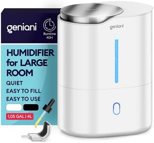 GENIANI Ultrasonic Cool Mist Humidifier for Bedroom, Large Rooms, Home, 4L - Easy Fill & Clean Humidifier for Plants w/Auto Shut-off, 40H Runtime - Quiet, Top Fill Air Humidifier by GENIANI