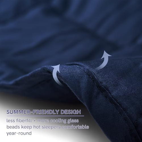 YnM Cotton King Size Weighted Blanket for Adults (88x104 Inches, 30 Pounds, Navy), Smallest Compartments with Cooling Glass Beads,Heavy Blanket for Two Persons of 140~240lbs on Queen or King Bed - Image 4