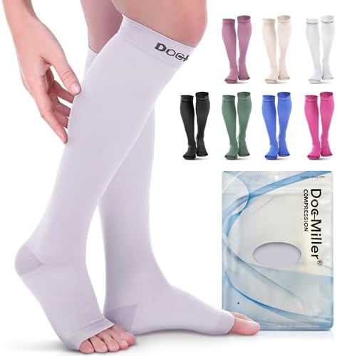 Doc Miller Open Toe Compression Socks, 20-30 mmHg, Knee High, Men & Women by Doc+Miller
