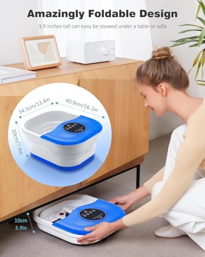 SPA4PIEDS Collapsible Heated Foot Spa Bath with Bubble, Foot Soaking Tub Featuring 8 Shiatsu Rollers, Pumice Stone and Built-in Timer for Mom, Dad and Foot Relaxation (Blue) - Image 5
