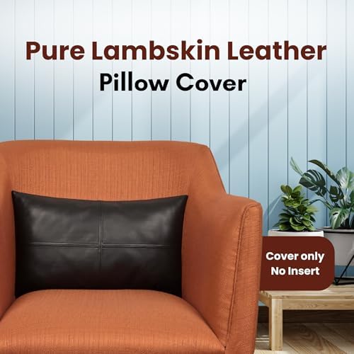 LL LEATHER LOVERS 100% Lambskin Leather Pillow Cover - Sofa Cushion Case - Decorative Throw Covers for Living Room & Bedroom, Black Plain Pack of 1-20X28 Inch - Image 2