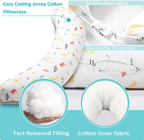 BYRIVER C Shaped Pregnancy Pillow with Cover, Knee Pillow for Side Sleeper Knees Legs Hips Pain, Leg Pillow Elevation for Lower Back Pain, Versatile Small Body Pillow for Sleeping(Dino) - Image 3