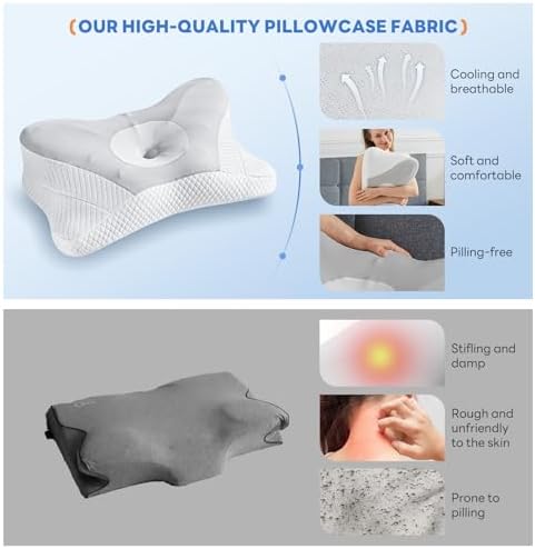 Sweetcrispy Cervical Pillow for Neck and Shoulder - Ergonomic Memory Foam Pillows, Contour Side Sleeper for Adults, Cooling Orthopedic Neck Support for Back Stomach Sleepers, Grey - Image 2