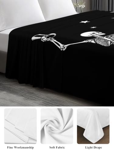 Halloween California King Flat Sheet Dancing Skeletons Flat Sheets Only Soft Bedding Top Sheets Stars Moon Funny Skull Bones Cal King Bed Sheet for All Season Bedroom Dorm Halloween Decor - Image 3