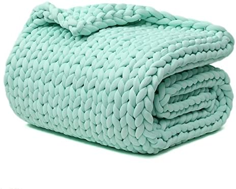 YnM Cooling Weighted Blanket, Handmade Chunky Yarn Knitted Design, Temperature Regulating and Breathable, Machine Washable Throw for Sleep or Home Decor (Menthe Green, 80x87 Inch, 25lbs) by YNM