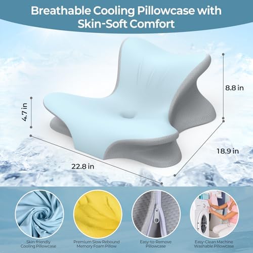 Cervical Neck Pillow for Pain Relief, Ergonomic Reading Pillow for Bed, Orthopedic Wedge Pillow Back Support Pillow, Contour Memory Foam Pillows for Sleeping, Couch Floor Use Lying Reading (Blue) - Image 5