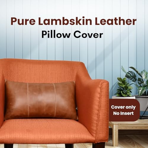 LL LEATHER LOVERS Genuine Lambskin Leather Pillow Cover, 10x18 Inch Case for Lumbar Throw Couch Pillows, Thick & Soft Cushion Covers for Sofa Bed Home Decor (Cognac Brown Plain Pack of 1) - Image 2