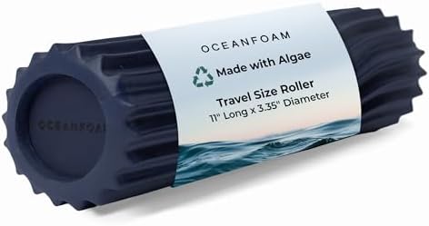 Oceanfoam Ripple Travel Foam Roller (11" x 3.35") Firm Mini Foam Roller for Physical Therapy, Deep Tissue Massage, Back Pain, High Density, Ergonomic Wave Textured, Yoga, Pilates, Exercise (Dark Navy) by Oceanfoam