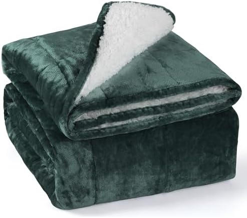Alomidds Weighted Blanket Queen Size 15lbs 60 x 80 inches,Adult Weighted Blankets with Soft Plush Fleece,Fluffy Thick Warm Sherpa & Cozy Flannel Heavy Blanket for Sofa Bed,Forest Green by Alomidds