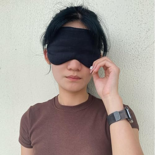 Eye mask Pure Linen Sleep Mask with Elastic Band, No Pressure On Eyes,Side Sleeper Eye Cover Organic Cotton Core Blindfold,Napping & Yoga Travel Essentials (Black) - Image 6