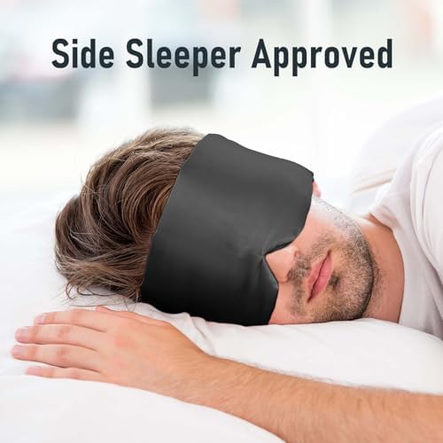 Nature Silk Sleeping Mask Soft Featherweight Eye Mask Large Wrap-Around Blindfold with Adjustable Velcro Blackout for Wild Sleeper Nose Cut (Black) - Image 4