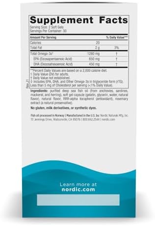 Nordic Naturals Ultimate Omega, Lemon Flavor - 60 Soft Gels - 1280 mg Omega-3 - High-Potency Fish Oil Supplement with EPA & DHA - Promotes Brain & Heart Health - Non-GMO - 30 Servings (Pack of 2) - Image 2