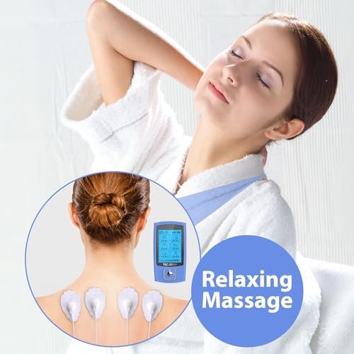 24 Modes Tens Unit Muscle Stimulator, Rechargeable Tens Machine with 8 Electrode Pads (American Gel), Electric Pulse Massager for Pain Relief Therapy(Blue) - Image 2