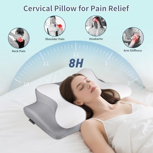 Cervical Pillow for Neck Pain Relief, Ergonomic Neck Pillow for Sleeping, Contour Side Sleeper Pillow for Neck Support, Cooling Memory Foam Pillows for Back Stomach Sleepers (Black&White) - Image 2