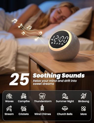LIORQUE Alarm Clock with White Noise Machine & Night Light, Gray - Image 2