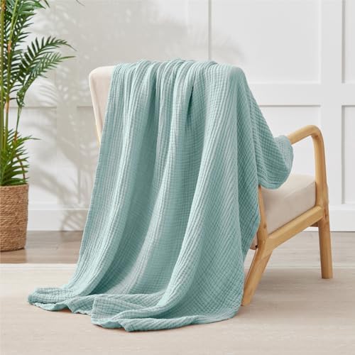 100% Cotton Muslin Blanket California King 120" x 90", 6 Layers Breathable and Lightweight Oversized Blankets for Bed, Soft Cooling Gauze Blanket for Adults All Season, Mint - Image 3