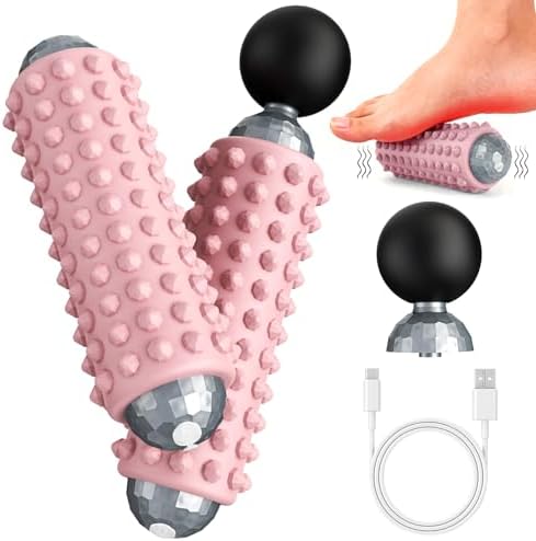 Mini Electric Massage Roller 4 Speeds Vibrating Massage Ball, 2-in-1 Portable Muscle Massager Gun & Roller for Muscle Relief, Detachable Heads, Rechargeable, For Fitness, Office, Travel (Pink) by Unknown