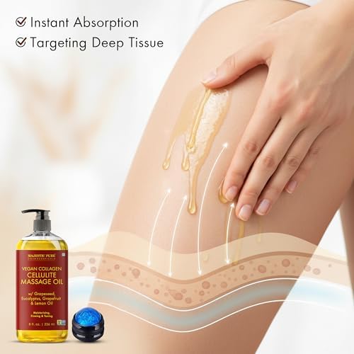 Majestic Pure Cellulite Massage Oil, Toning Body Blend, with Roller 8 Fl Oz - Image 5