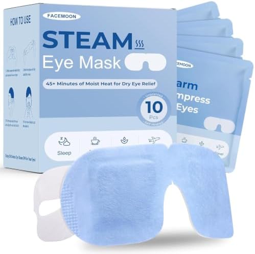 10 Packs Self Heating Steam Eye Mask: Warm Eye Compress for Dry Eyes, Stye Eye Treatment - Disposable Moist Heated Sleep Mask for Tired Eyes & Headache Relief - Ideal for Travel & Spa Gift(Unscented) by FACEMOON