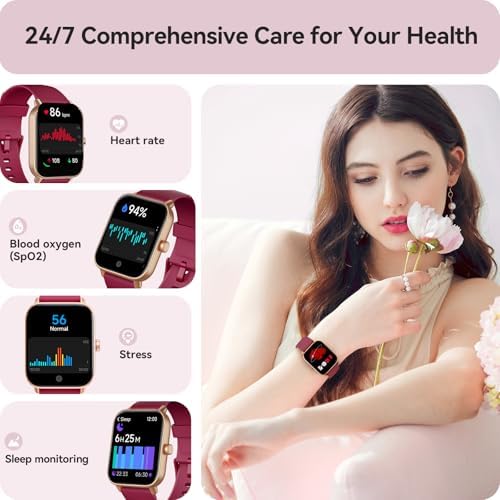 Gydom Smart Watch for Women Android & iPhone, Alexa Built-in, 1.8" Smartwatch with Heart Rate/SpO2/Sleep Monitor, IP68 Waterproof Activity Fitness Tracker, 101+ Sports Mode, Red - Image 2