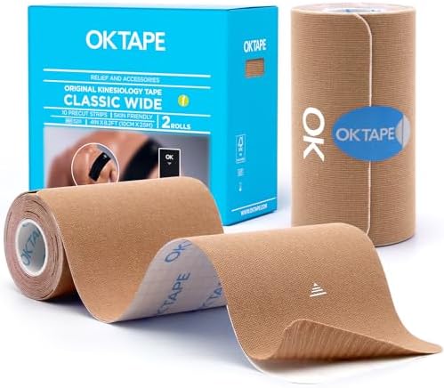 OK TAPE Extra Wide Kinesiology Tape for Shoulder, Back, Precut Strips by OKTAPE