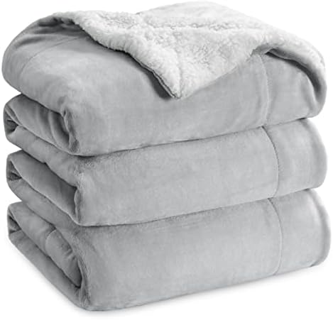 Bedsure GentleSoft Sherpa Fleece Blankets King Size for Bed, Non-Heated, Thick and Warm Throw for Women and Men, Soft Fuzzy Plush King Blanket for Winter, Light Grey, 108x90 Inches by Unknown