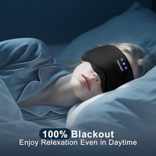 Sleep Mask with Bluetooth 5.4 Headphones - Blackout Sleeping Mask Side Sleeper Eye Masks Earphone Rechargeable Headband Wiless Music Ear Muffs Portable Travel Essentials Gift for Women Men Mom - Image 5
