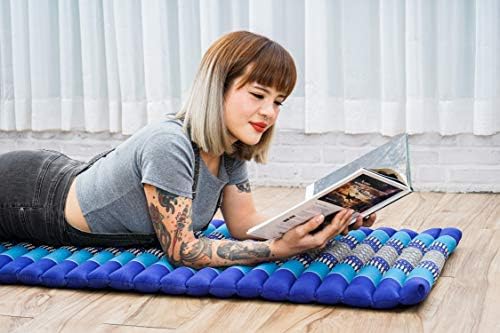 Leewadee - Foldable Floor Mattress - Japanese Roll Up Futon -Trifold Tatami Mat- Guest Floor Bed - Camping Mattress - Thai Massage Mat, Kapok Filled, 75 x 20 inches, Blue - Image 5