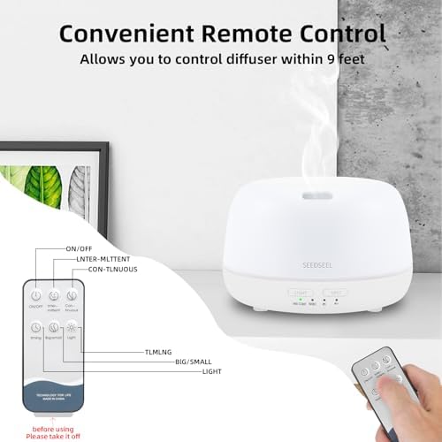 SEEDSEEL 300ML Essential Oil Diffuser with Remote Control, Aromatherapy Diffuser with 7-Color Changing LED Light for Small Rooms, Office, and Home - Image 5