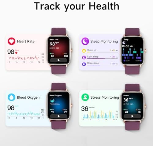Smart Watch for Women, 1.85" HD Smartwatch Compatible iPhone/Samsung/Android (Answer/Make Calls), 100+ Sport Modes Fitness Tracker with Heart Rate/Sleep/SpO2 Monitor, IP68 Waterproof, with 2 Bands - Image 3