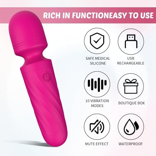 Mini Massager Wand-Waterproof,10 Vibration(Rose red) - Image 3