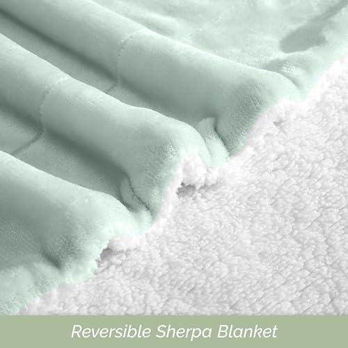 Elegant Comfort Ultra Soft Reversible Flannel Sherpa Blanket - Cozy Silky Fleece Throw for Couch, Bed - Plush Fuzzy Warm Winter Blanket for Gift, Twin XL, Mint Green - Image 5
