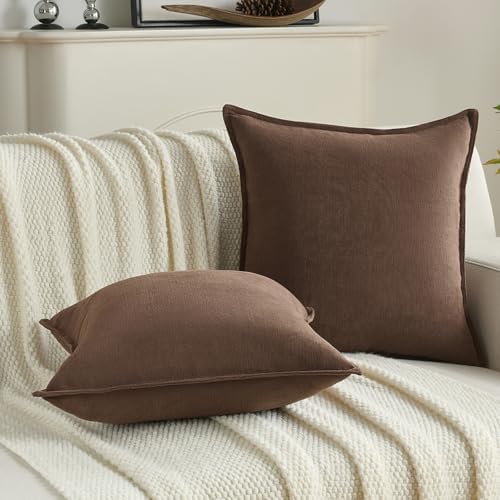 FUTEI Pack of 2 Chenille Throw Pillow Covers 18x18 Inch, Brown - Image 5