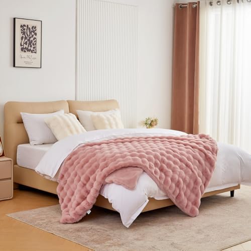 BENVWE Faux Fur Throw Blanket for Couch - Fluffy Soft Thick Bubble Blanket for Living Room Home Decor - Mothers Day Birthday Gifts for Women, Dusty Pink, 51" x 63" - Image 6