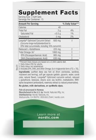 Nordic Naturals Recovery Plus, Unflavored - 45 Soft Gels - 1800 mg Omega-3 Fish Oil - 600 mg Longvida Optimized Curcumin - Cellular Health & Recovery - Post-Exercise Muscle Support - 15 Servings - Image 2