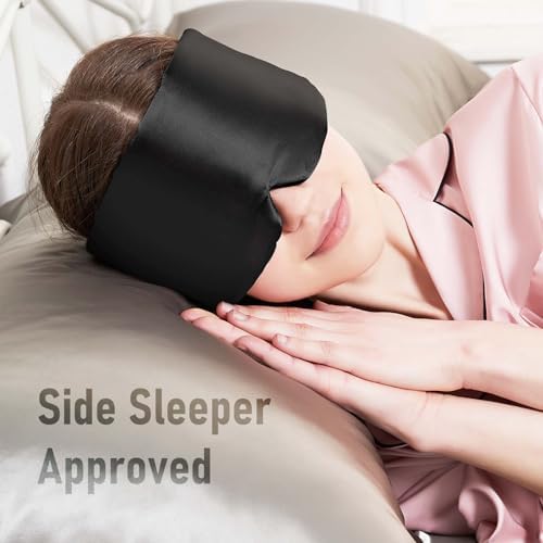 Nature Silk Sleeping Mask Soft Featherweight Eye Mask Large Wrap-Around Blindfold with Adjustable Velcro Blackout for Wild Sleeper Nose Cut (Black) - Image 2