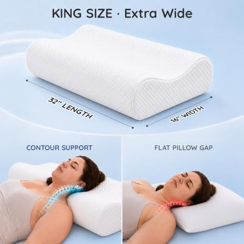 AM AEROMAX 32" King Contour Memory Foam Pillow for Neck Pain Relief, White - Image 5