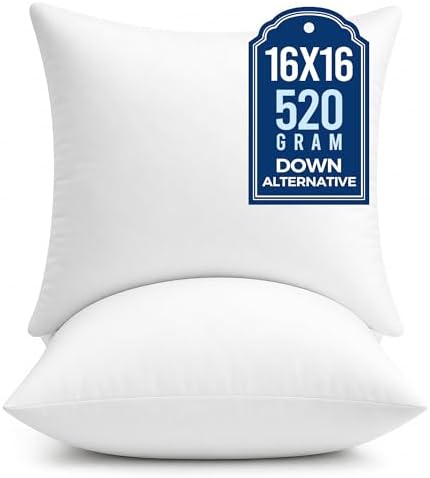 puredown® 16x16 Throw Pillow Inserts, 2 Pack Fluffy Pillow Inserts Form Sham Stuffer, Square Decorative Throw Pillows for Couch, Sofa, Bed and Home Decor by Puredown