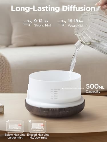 InnoGear 500ml Aromatherapy Diffuser for Home 10 Essential Oil Set, Brown - Image 3