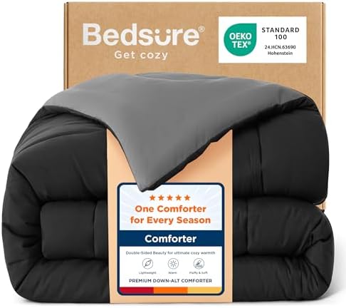 Bedsure Full Comforter Duvet Insert, All Season Bed Comforter, Quilted Down Alternative Duvet, Box Stitched Comforters with Corner Tabs, Machine Washable, 82 x 86 Inches (Black/Grey) by BEDSURE