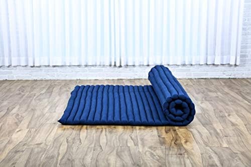 Leewadee - Foldable Floor Mattress - Japanese Roll Up Futon -Trifold Tatami Mat- Guest Floor Bed - Camping Mattress - Thai Massage Mat, Kapok Filled, 75 x 57 inches, Blue - Image 6