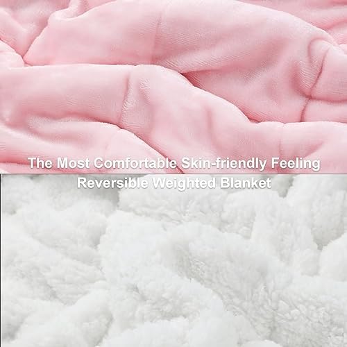 Alomidds Weighted Blanket Twin Size 20lbs 48x72 inches, Sherpa Weighted Blankets for Adults,Fluffy Warm Sherpa & Cozy Soft Flannel Snuggle Thick Heavy Blanket Great for Calming and Relaxing, Pink - Image 2