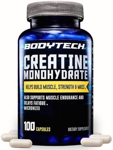 BodyTech Creatine Monohydrate Capsules, Micronized, 2250 MG, 100 Capsules by BodyTech