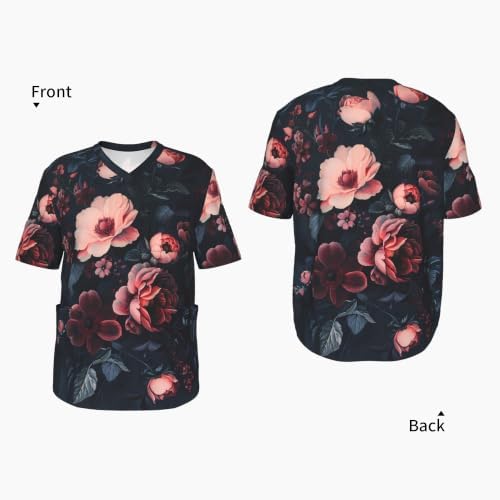 Men's Scrub Top,V-Neck Spill Wrinkle Resistant,3 Pockets-Dark Floral (1) - Image 4
