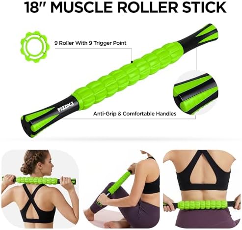 Muscle Roller & Massage Roller Stick for Athletes - Lymphatic Drainage Support, Relieves Muscle Soreness, Cramping & Tightness - Targets Legs, Arms, Back & Calves （Green ） - Image 3