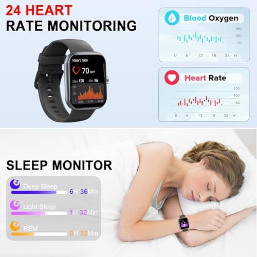 Jugeman Smart Watch for Men Women, 1.96" HD Smartatch(Answer/Make Calls), 113+ Sport Modes, Activity Fitness Tracker with Heart Rate/Sleep Monitor/Pedometer/Calories, IP68 Waterproof for Android iOS - Image 6
