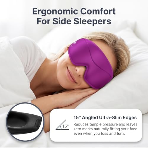 Sleep Mask for Women Men: 100% Blackout 3D Eye Mask for Sleeping, Sleeping Mask for Side Sleepers, Zero Pressure Memory Foam Eyelash Friendly Breathable Eye Cover, Airplane Travel Essentials-Purple - Image 4