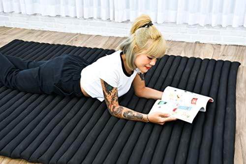Leewadee - Foldable Floor Mattress - Japanese Roll Up Futon -Trifold Tatami Mat- Guest Floor Bed - Camping Mattress - Thai Massage Mat, Kapok Filled, 75 x 57 inches, Black - Image 2