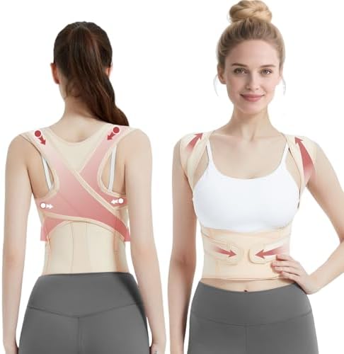 Posture Corrector for Women & Men, Full Back Brace Support with Adjustable Shoulder Straightener, Lower & Upper Back Pain Relief - Scoliosis, Hunchback, Spine Corrector (Beige, Small) by Unknown